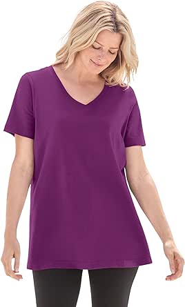 Woman Within Women's Plus Size Petite Perfect Short-Sleeve V-Neck Tee