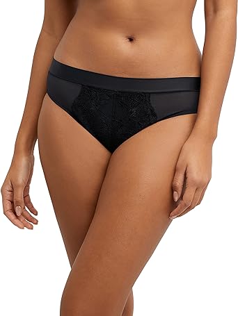 Bali Women's One Smooth U Perfectly Pretty Hi Cut Underwear, Mesh Panties with Lace Inset