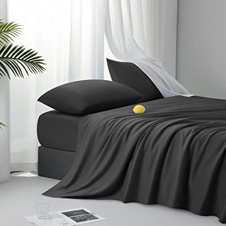 LBRO2M 100% Bamboo Bed Sheet King Size 4 Piece Set,Cooling 1800 Thread Count Sheet,16 Inches Deep Pocket,Bedding Super Soft Silky Smooth,Comfortable,Cool,Black
