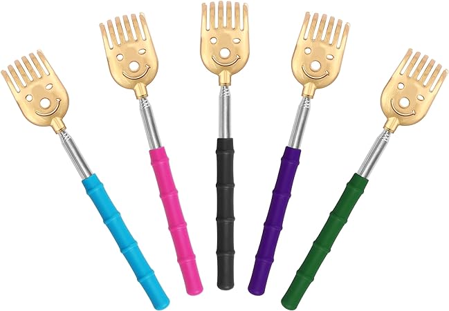 SinLoon 5 Pack Telescoping Back Scratcher, Gift Manual Back Scratchers, Metal Portable Extendable Back Scratcher, Stainless Steel Back Massager Tool with Rubber Handles, Claw-Gold