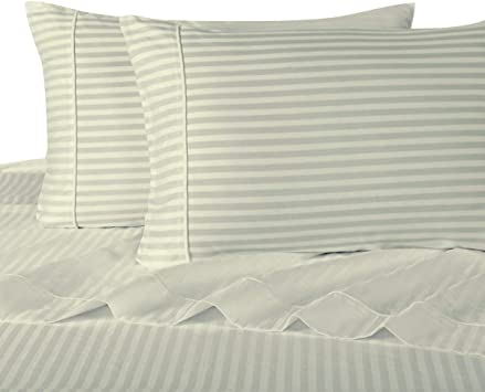 King Size Sheets, Ivory, 100% Cotton Sheets, Deep Pocket, Cool Cotton Sateen, Smooth Striped Pattern Weaved Bed Sheets
