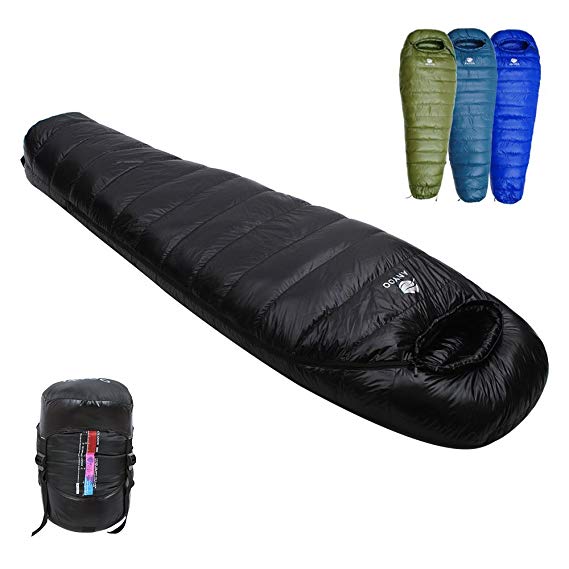 Anyoo Goose Down Sleeping Bag Lightweight Portable 32 F,Zip Together to Make a Double,Perfect for Hiking Camping Outdoors,Compression Sack Included and 9 Color Options