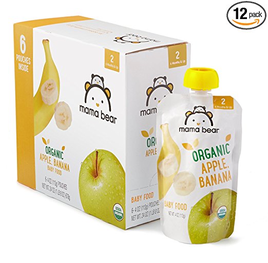 By Amazon - Mama Bear Organic Baby Food Pouch, Stage 2, Apple Banana, 4 Ounce Pouch (Pack of 12)