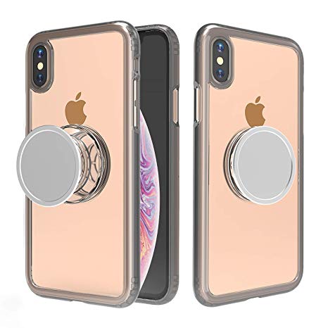 Muntinfe iPhone X Case with Stand, Clear iPhone Xs Case, Stress Relief Anxiety Toys/Mirror/Magnetic Available/Slim Hybrid Shockproof Protective Case with Kickstand for iPhone Xs/X/10 5.8"- Gray