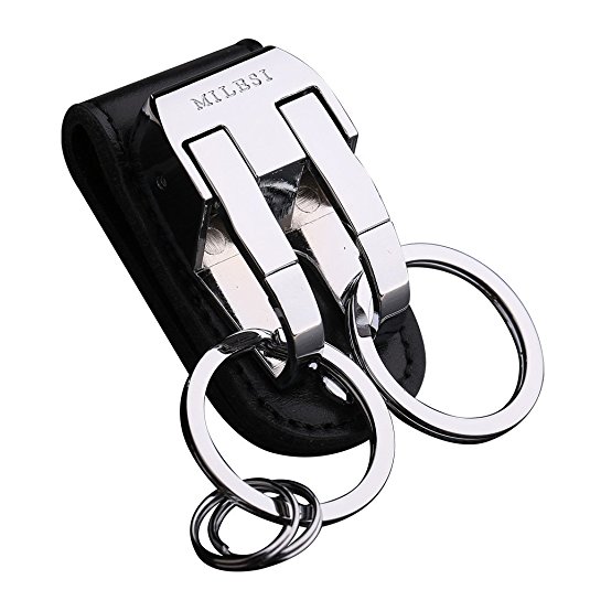 MILESI Charming Men Two Loops Gun Color Keychain with Cowhide