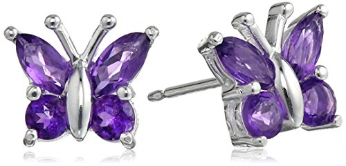 Sterling Silver Gemstone Butterfly Stud Earrings