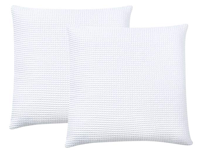 PHF Waffle Euro Sham Cover 100% Cotton Pack of 2 26" x 26" White