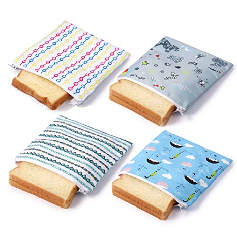Reusable Sandwich Bags Snack Bag Zippered Lunch Baggies for Kids Eco-Friendly(4 Pack House)