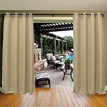 Dream Art Outdoor Patio Curtains Drapes Water & Wind Repellent Courtyard Exterior Blackout Shade for Porch Canopy Gazebo Privacy (54"x 96", Light Beige)