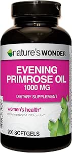 Nature's Wonder Evening Primrose Oil 1000 mg Softgels for Women's Health 200ct