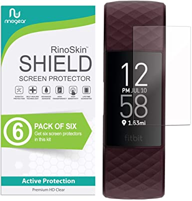 (6-Pack) RinoGear Screen Protector for Fitbit Charge 4 or 3, SE Case Friendly Fitbit Charge 4 or 3, SE Screen Protector Accessory Full Coverage Clear Film