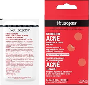 Neutrogena Stubborn Acne Blemish Patches, Hydrocolloid Spot Treatment, Pimple Care Patch, Hypoallergenic, 24 Patches Per Pack