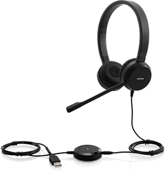 Lenovo Pro Wired Stereo VOIP Headset - Headset - on-ear - wired - black - for ThinkBook 13, 14, 15, ThinkPad E15, P53, T490, X1 Carbon (7th Gen), X1 Yoga (4th Gen), V14