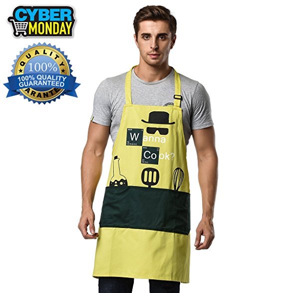 Kitchen Aprons Chef Cooking Baking - Famgem Professional Bib for Men, Women, Grill, BBQ, Outdoor, Camping, Home / 100% Cotton, 3 Large Pockets, Adjustable