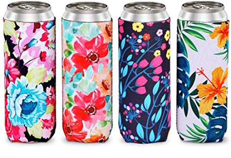 HAPYTHDA Slim Can Cooler Sleeves,Neoprene Insulated Can Covers for 12oz Tall Skinny Can Beer Bottle (4 PACK)