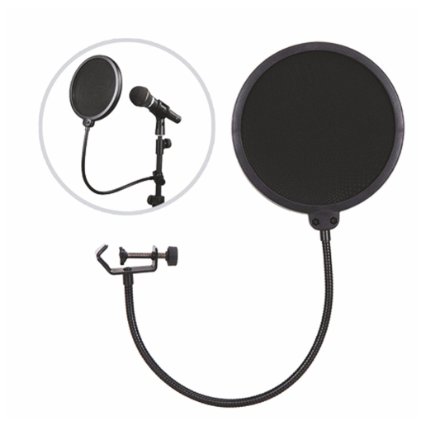 Microphone Pop Filter with Flexible Metal GooseNeck Holder, Microphone Wind Screen with Soft Nylon Double-Net Filter for Studio, KTV and Recording Room