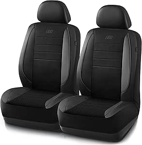 Skechers Memory Foam Seat Covers,Air Cool Mesh Thick Car Seat Covers,Piping Leather Seat Covers For Cars,Airbag Compatible,Automotive Comfort & Protection for Most Cars,Vans,Truck,SUV(Black,Two Front)