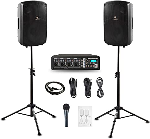 PRORECK MX10 1600W 6-channel Powered Bluetooth Mixer with 10inch Passive Speakers PA System Mixer/Amp/Stands/Mic