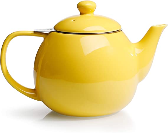 Sweese 221.105 Teapot, Porcelain Tea Pot with Stainless Steel Infuser, Blooming & Loose Leaf Teapot - 27 ounce, Yellow