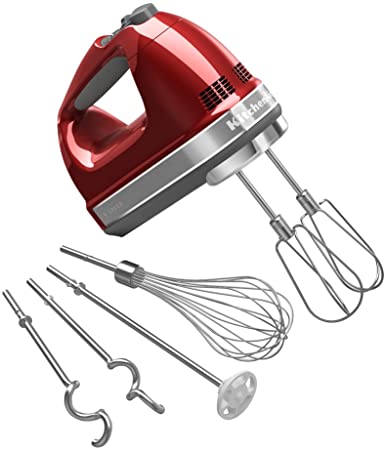 KitchenAid 9-Speed Digital Hand Mixer with Turbo Beater II Accessories and Pro Whisk - Candy Apple Red