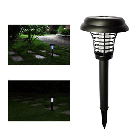 Jepop Electronic Insect Killer Mosquito Bug Zapper LED Solar Powered Outdoor Garden Lawn Camping Lamp Kills Insects and Works As a Lantern -2 in 1 Zapper and Light