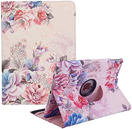 New iPad 7th Generation 10.2 Inch 2019 Case - 360 Degree Rotating Stand Smart Cover Case with Auto Sleep Wake for Apple iPad 10.2" (Fortune Flower)