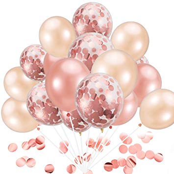 Pllieay 55 Pieces Rose Gold Balloons Set Including 15 Pieces Confetti Balloons, 20 Pieces Rose Gold Latex Balloons, 20 Pieces Champagne Gold Latex Balloons for Birthday Wedding Party Decorations