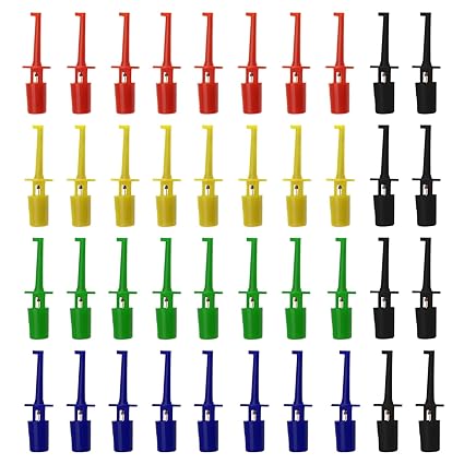 Micro Traders 40PCS Multimeter Electrical Testing Single Hook Clip Grabber Test Probe Cable Clip Kit 5 Colours Electrical Tools for Multimeter Wire Lead