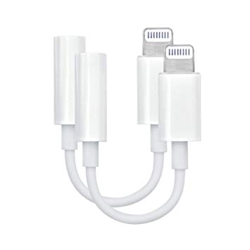 Dongle Dangler 3.5mm Headphone Jack Adapter - Compatible with iPhone 7/7 Plus/8/8 Plus/X/Xr/Xs/Xs Max - Authentic Cable (Cable-2-Pack)