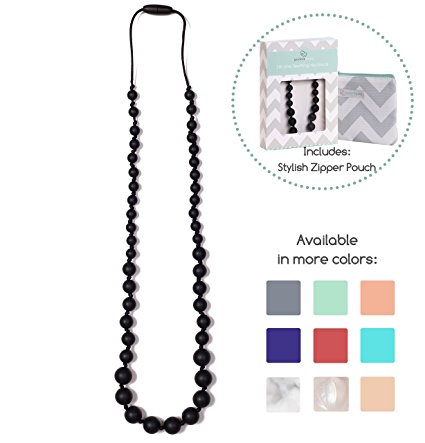 Goobie Baby Audrey Silicone Teething Necklace for Mom to Wear, Safe BPA Free Beads to Chew - Black