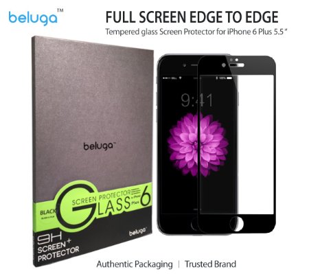 Apple iPhone 6S/6 Plus, 5.5 inch Only *New Full Screen Design* Covering Edge to Edge, 100% Screen Area Covered, Full Screen Tempered Glass Screen Protector by BELUGA®, Apple iPhone 6 Premium HD Clear Glass Screen Protector - Protect Your Screen from Scratches and Drops - Maximize Your Resale Value - 99.99% Clarity and Touchscreen Accuracy- 0.3mm - 2.5D Rounded Polished Edges [Including a Bonus Protective Back Film][Black Edge]