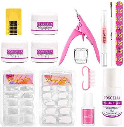COSCELIA Gel Nail Kit Acrylic Powders Acrylic Liquid Nail Forms Nail Tips Manicure Tools Kit