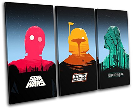 Bold Bloc Design - Star Wars Pop Art Movie Greats 150x100cm TREBLE Canvas Art Print Box Framed Picture Wall Hanging - Hand Made In The UK - Framed And Ready To Hang