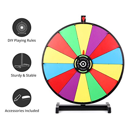 Tabletop Prize Wheel - 24" Color Spinning Prize Wheel 14 Slots with Prize Wheel Base, Dry Erase Maker & Eraser Included for Spin to Win Trade Show Fortune Spin Game Carnival