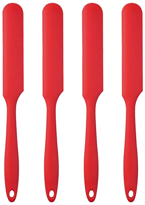 4pcs Silicone Spatula Set Heat Resistant Cake Cream Butter Spatulas Mixing Batter Scraper Non-Stick Flexible Baking Cooking Tool 4 Colors (red)