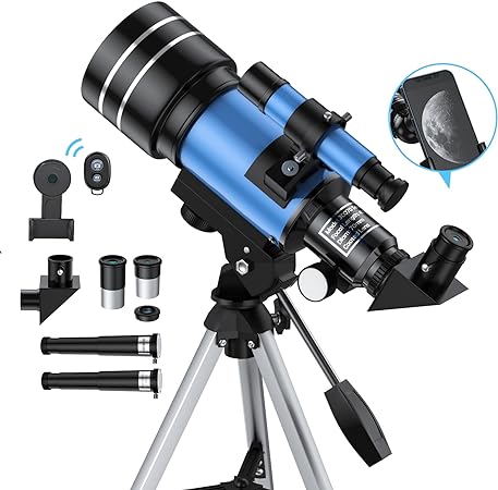 Telescope for Kids, 70mm Aperture Refractor Telescopes for Astronomy Beginners, Portable Travel Telescope with Phone Adapter & Wireless Remote, Astronomy Gifts for Kids