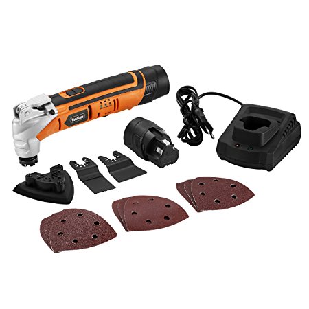 VonHaus 12V Cordless Multi Oscillating Tool Kit with 2 Li-Ion Batteries, Rapid Blade Change System & 12-Piece Attachment Set