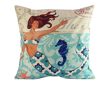 Dancing mermaid Pillow cover Cotton Linen Cushion Covers Throw Pillow C08