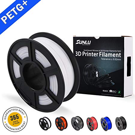 SUNLU PETG 3D filament 1.75mm 1KG(2.2lb), PETG 3D Printer Filament, Dimensional Accuracy  /- 0.02 mm, 1 kg Spool, 1.75 mm, White PETG