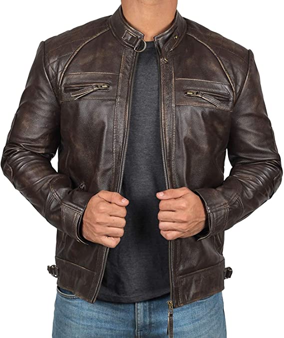 Brown Leather Jacket Men - Real Lambskin Distressed Black Leather Jackets for Men