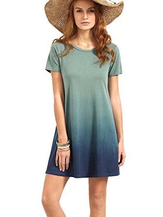 ROMWE Women's Tunic Swing T-Shirt Dress Short Sleeve Tie Dye Ombre Dress