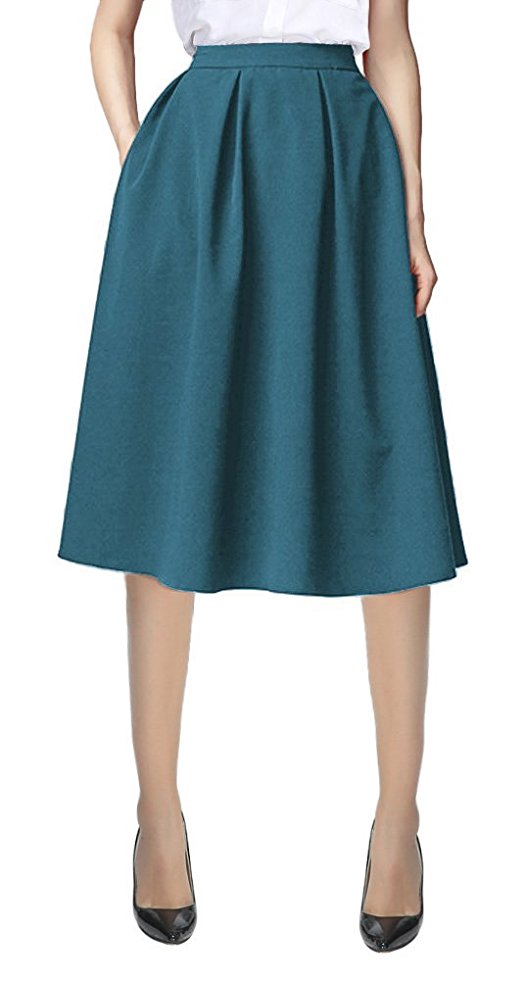 Urban CoCo Women's Flared A line Skirt Pleated Midi Skirt with Pockets