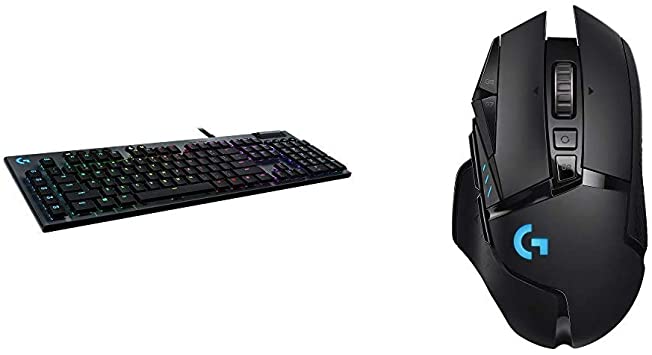 Logitech G815 RGB Mechanical Gaming Keyboard (Clicky) - Black & G502 Lightspeed Wireless Gaming Mouse with Hero 25K Sensor, PowerPlay Compatible, Tunable Weights and Lightsync RGB - Black