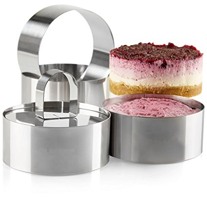 Uncle Jack Professional Stainless Steel Food Tower Presentation Cooking Rings with Food Press-Round Forms(set of 2)