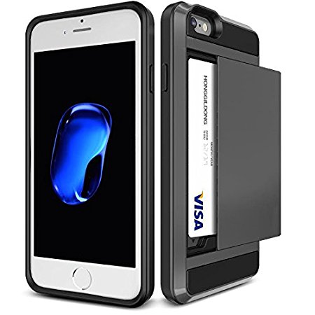 Iphone 7 Case Shockproof Protective Case Wallet with Card Slot Holder Case Cover Hard PC   Soft TPU Rubber Skin Premium Case Cover for (IPHONE 7, black)