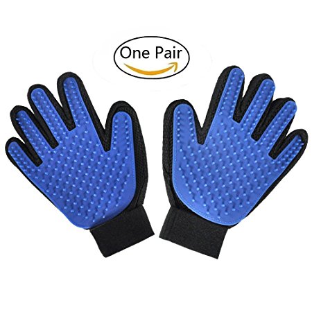 Left&Right Pet Grooming Gloves Mitts, Pet Deshedding Bathing Massage Brush Glove Comb for Long & Short Hair Dogs, Cats, Bunnies, Horses, 2 Pack (LEFT&RIGHT, BLUE)