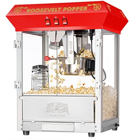 Great Northern Popcorn Red Roosevelt Antique Style Popcorn Popper Machine with 8-Ounce Kettle