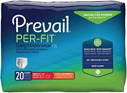 Prevail Per-Fit Moderate to Maximum Absorbency Incontinence Underwear Medium 20 Count (Pack of 4) Breathable Rapid Absorption Discreet Comfort Fit Adult Diapers