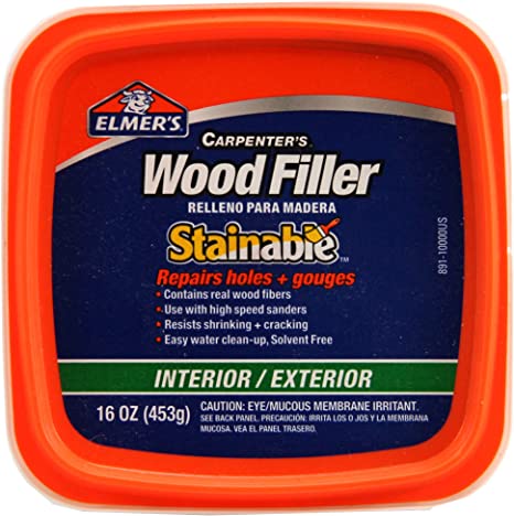 Elmer's E891 Carpenter's Stainable Wood Filler, 1 Pt Tub, 12-24 Hr, 1-Pint, Light Tan