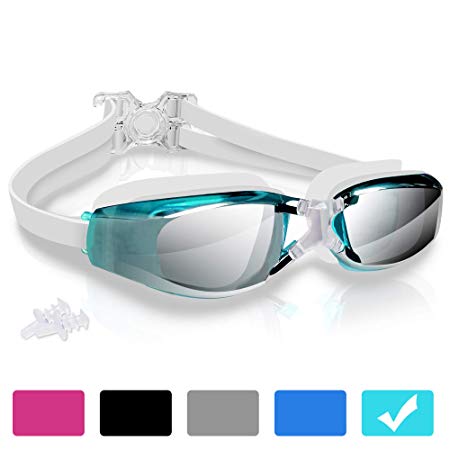 arteesol Swim Goggles, Anti Fog Swimming Goggles Crystal Clear 180° Panoramic Vision Mirrored with 100% UV Protective Coating with Protective Case and Earplug for Adults and Kids